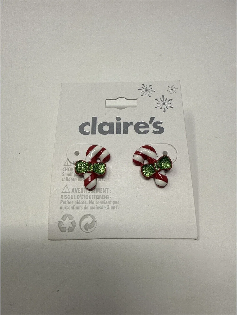 Candy Cane With Green Bow Christmas Earrings Claire’s